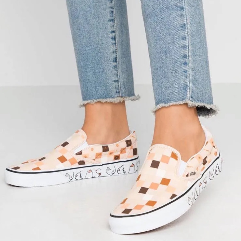 Vans Slip-On Breast Cancer Awareness Checkerboard Skate Shoes